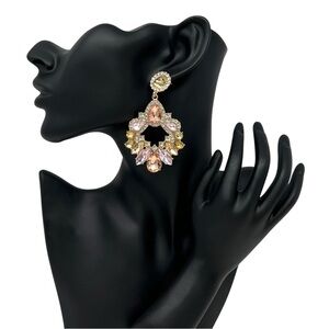 Nordstrom Gold Tone Teardrop Pink Crystal Statement Earrings Pierced Push Back